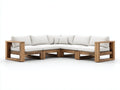 Sofás de exterior en esquina 260x260x70 cm - madera natural-blanco - diseño bajo para jardín y terraza
