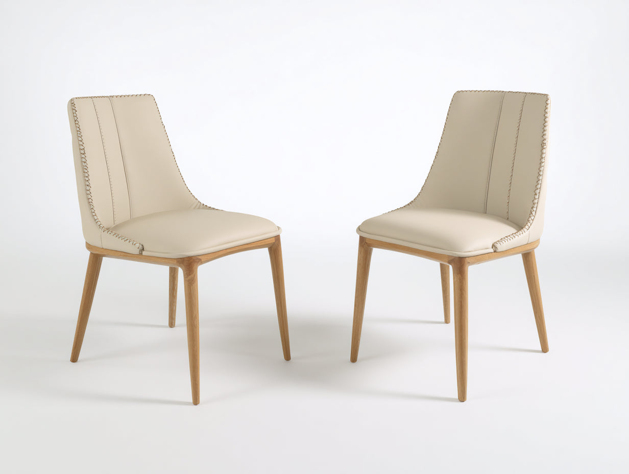 Sillas de comedor de piel sintética 48x55x88 cm - beige claro y madera natural - estilo moderno para comedor en set de 2