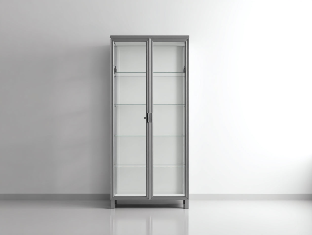 Vitrinas de aluminio y vidrio 80x35x180 cm - Gris y transparente - Diseño moderno para salón