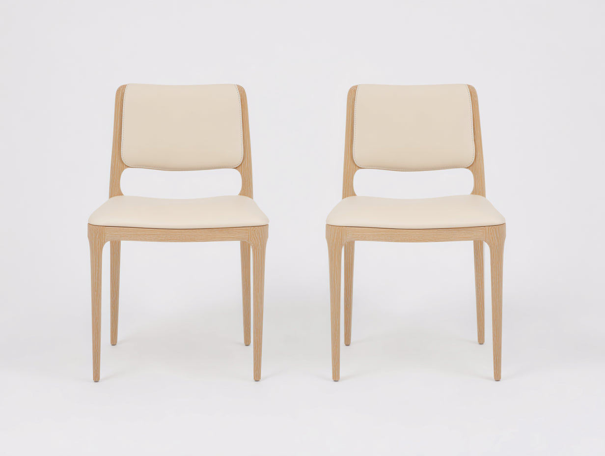 Sillas de comedor de madera y piel sintética 48x52x82 cm - beige claro y madera natural - estilo nórdico para comedor en juego de 2
