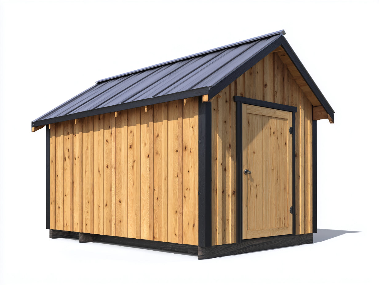 Casetas de jardín de madera 380x240x245 cm - madera natural y negro - 1 puerta con techo a dos aguas