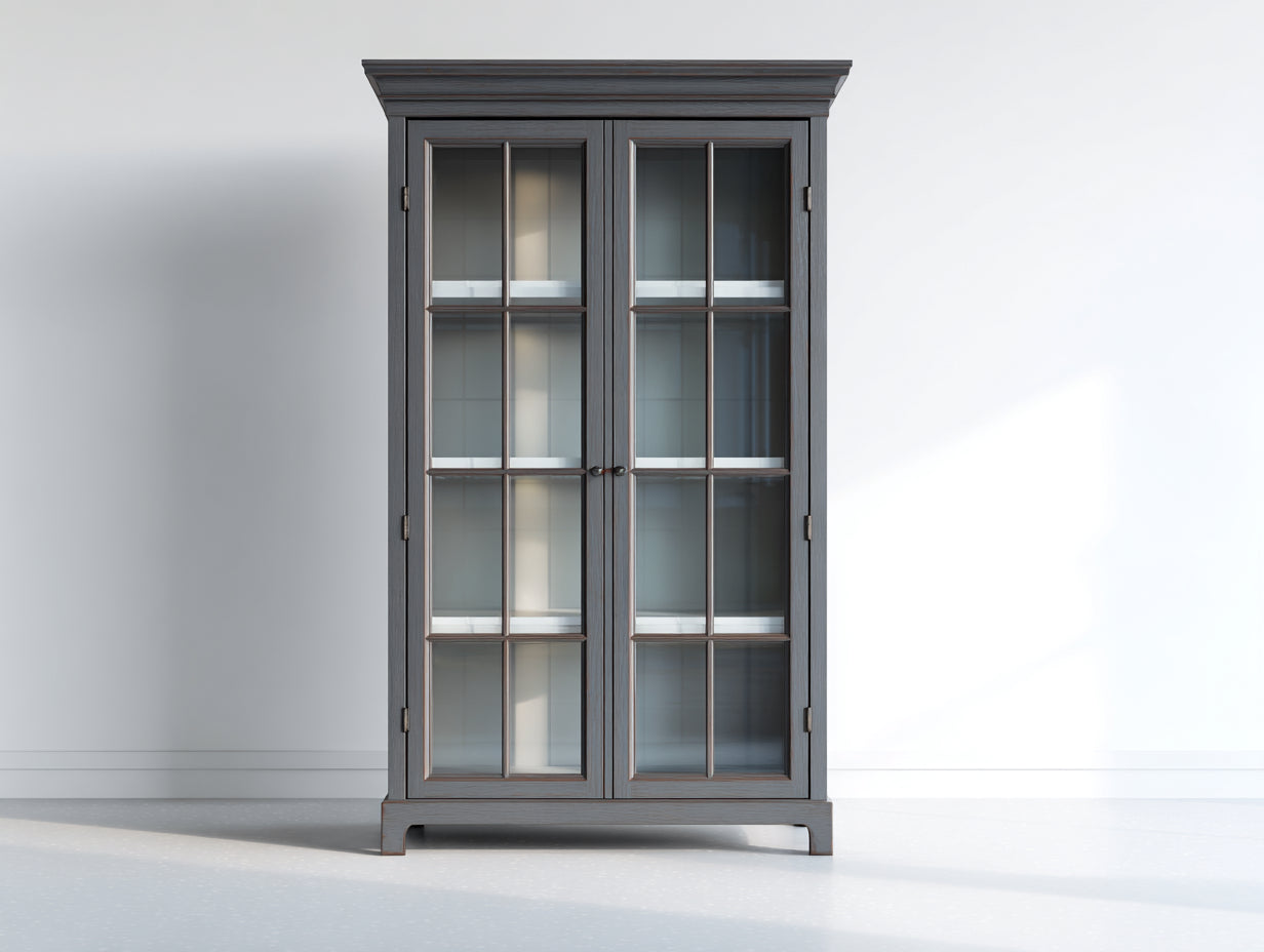 Vitrinas de madera y vidrio 100x40x180 cm - gris oscuro - 2 puertas de cristal para salón