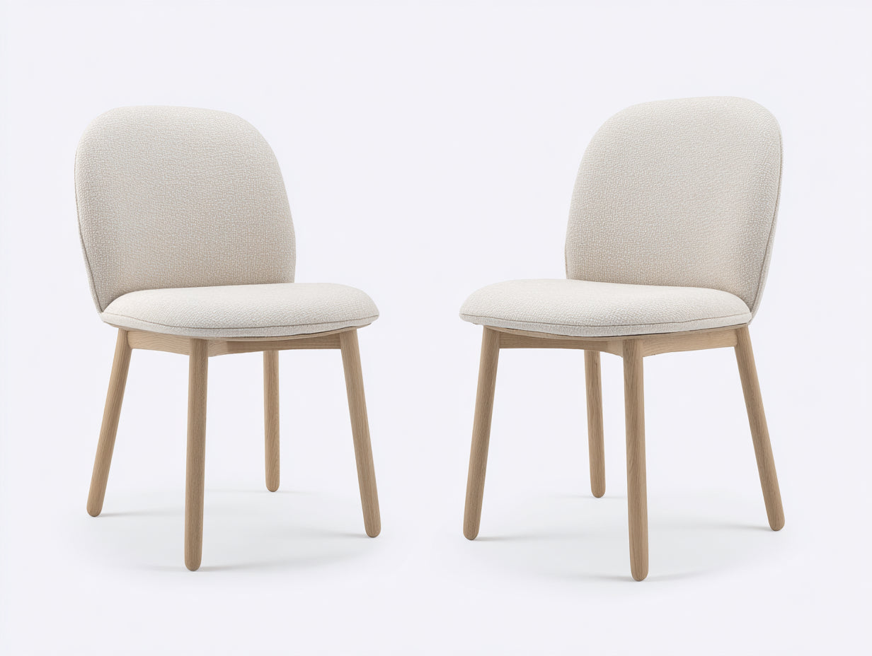 Sillas de comedor tapizadas en tela 50x53x79 cm - Beige y madera natural - Diseño nórdico en conjunto de 2