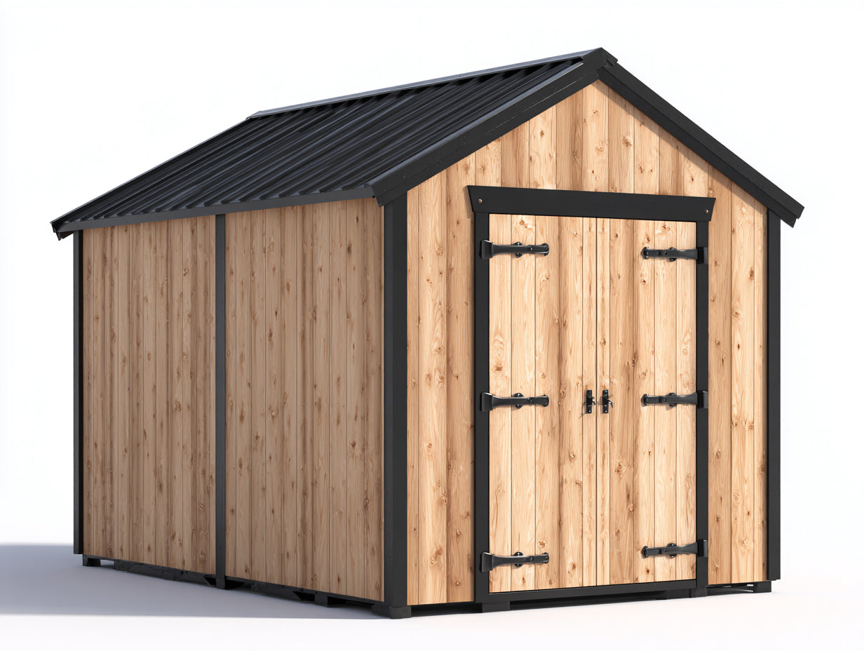 Casetas de jardín de madera 320x240x250 cm - madera natural-negro - tejado a dos aguas para exterior