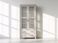 Vitrinas de madera con puertas de vidrio 95x40x190 cm - blanco lavado - diseño clásico para salón y comedor