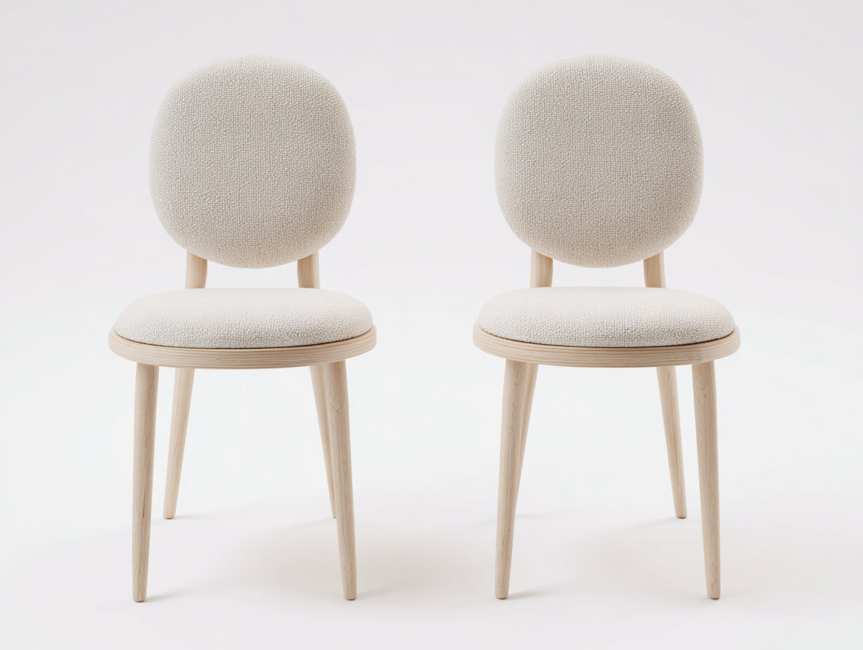 Sillas de comedor tapizadas en tela rizada 50x54x80 cm - Beige y madera natural - Diseño nórdico en conjunto de 2