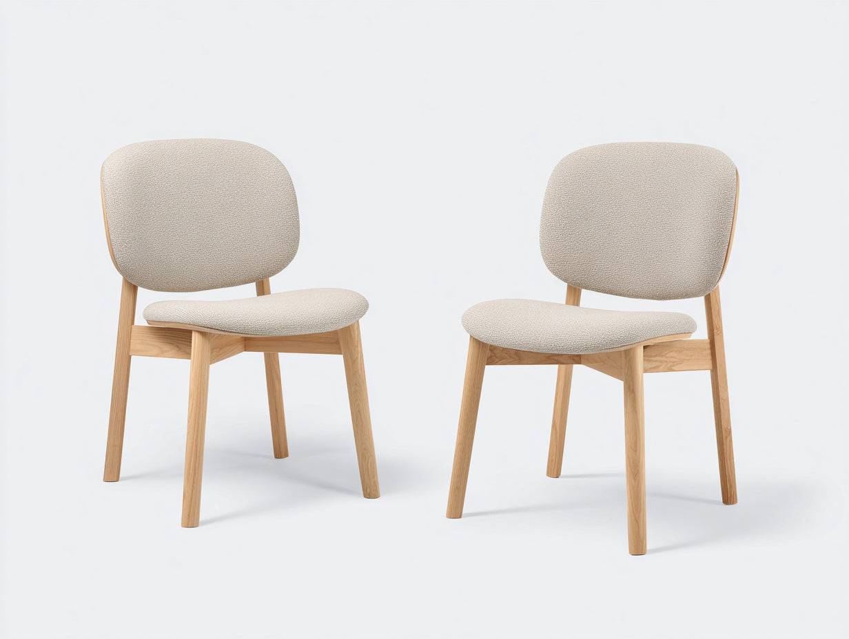Sillas de comedor tapizadas de tela 53x55x79 cm - beige y roble natural - juego de 2 con respaldo redondeado