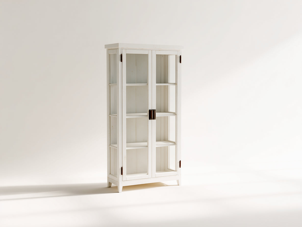 Vitrinas de madera manufacturada y vidrio 88x40x185 cm blanco con 2 puertas acristaladas para salón y comedor estilo clásico