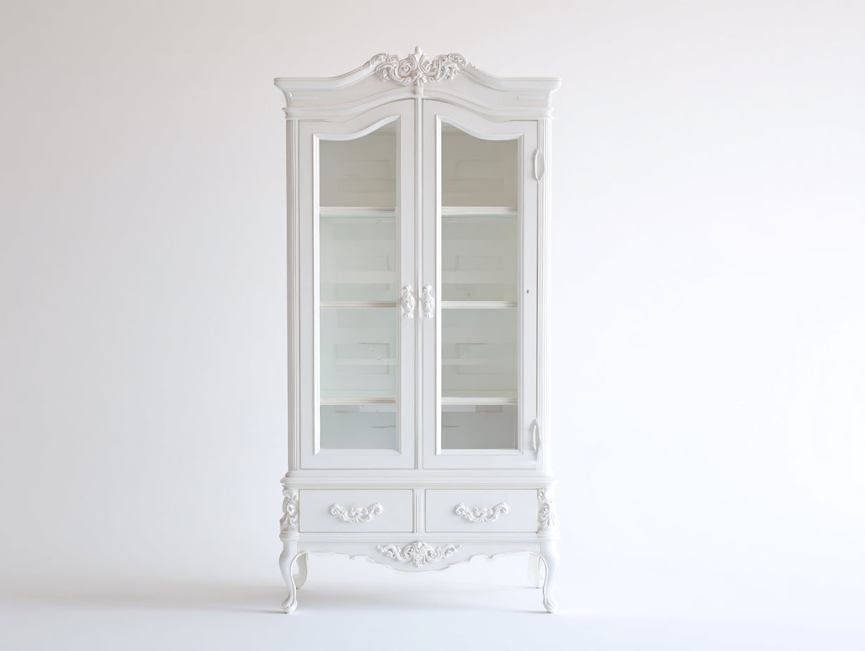 Vitrinas de madera y vidrio 95x42x200 cm - blanco - estilo clásico con puertas y cajones