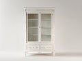 Vitrinas de madera y vidrio 110x42x185 cm - blanco antiguo - con 2 puertas de cristal y 2 cajones