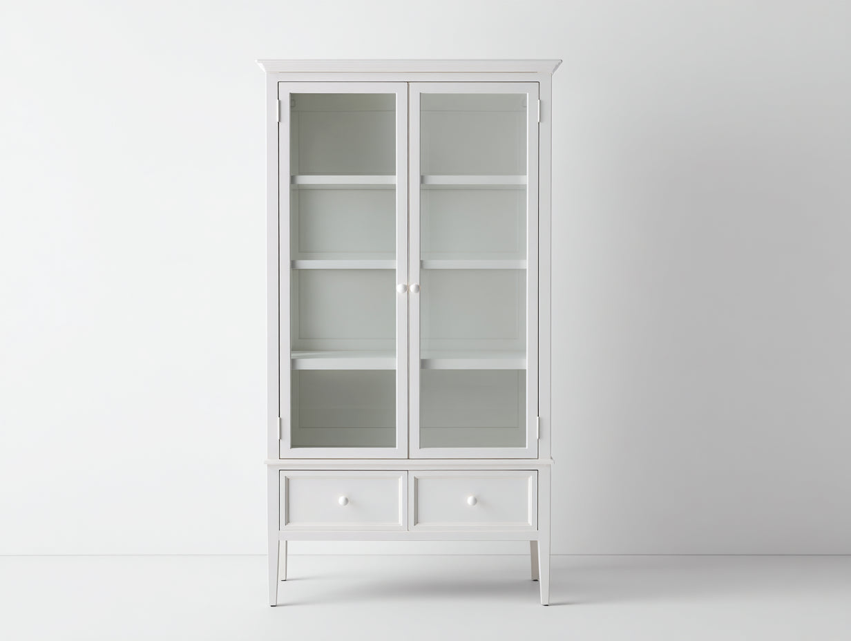 Vitrinas de madera y vidrio 90x40x190 cm - blanco - estilo clásico con puertas y cajones