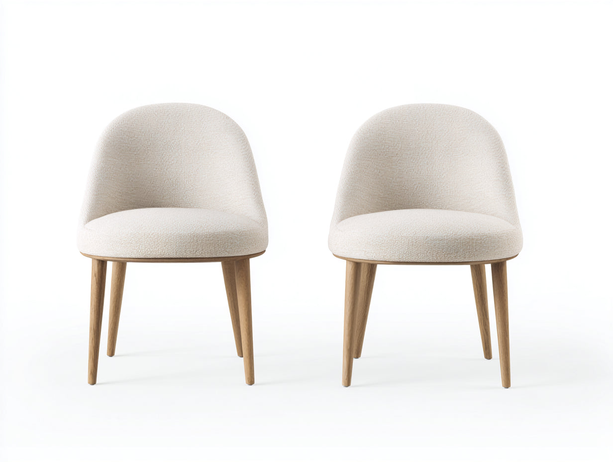 Sillas de comedor tapizadas en tela 52x55x78 cm - Beige y madera natural - Diseño moderno en set de 2