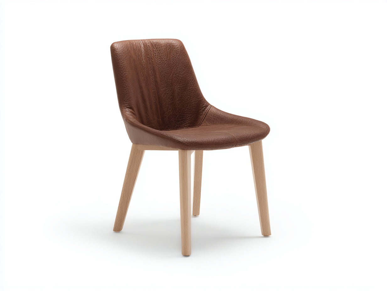 Sillas de comedor tapizadas en cuero sintético 52x57x87 cm marrón con patas de madera natural para comedor estilo moderno