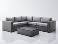 Sofás de exterior de ratán sintético 260x260x78 cm gris con mesa baja para jardín estilo moderno