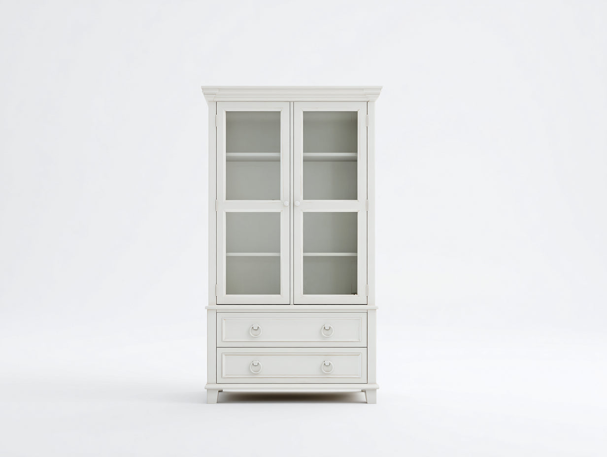 Vitrinas efecto madera y vidrio 90x40x180 cm - blanco roto - 2 puertas y 2 cajones