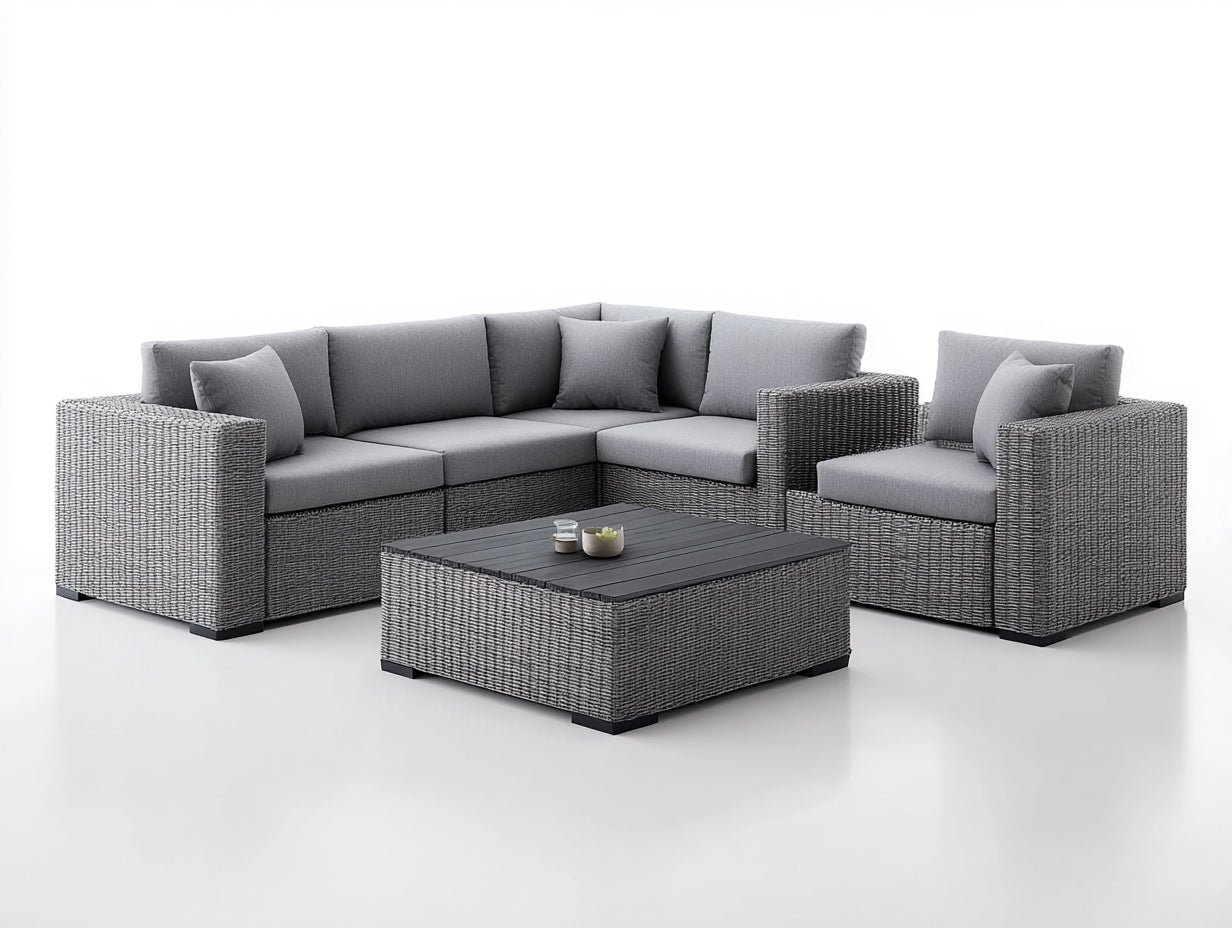 Sofás de exterior de ratán sintético 260x260x75 cm - Gris - conjunto modular con mesa