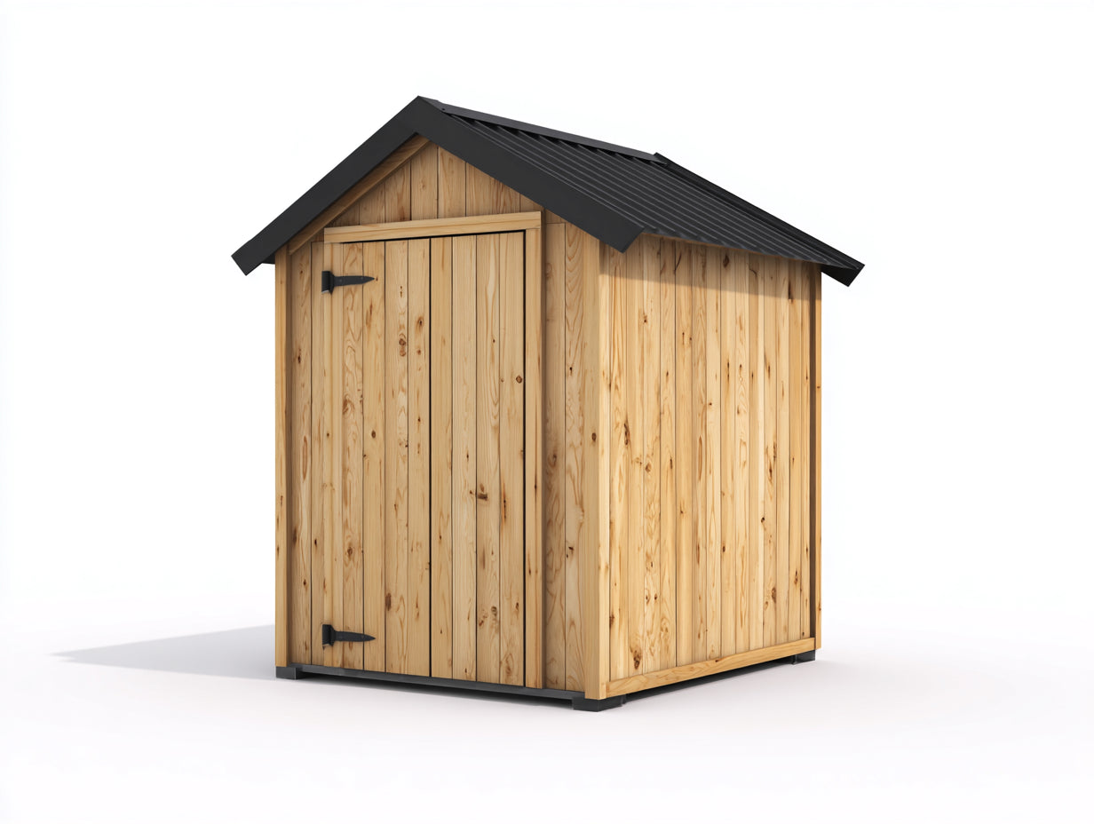 Casetas de jardín de madera 300x240x240 cm - madera natural y negro - 1 puerta con techo a dos aguas