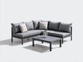 Sofás de exterior en esquina 240x240x72 cm - gris-negro - estructura metálica con mesa para jardín