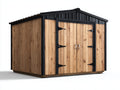 Casetas de jardín de madera 420x300x230 cm - madera natural y negro - doble puerta para exterior