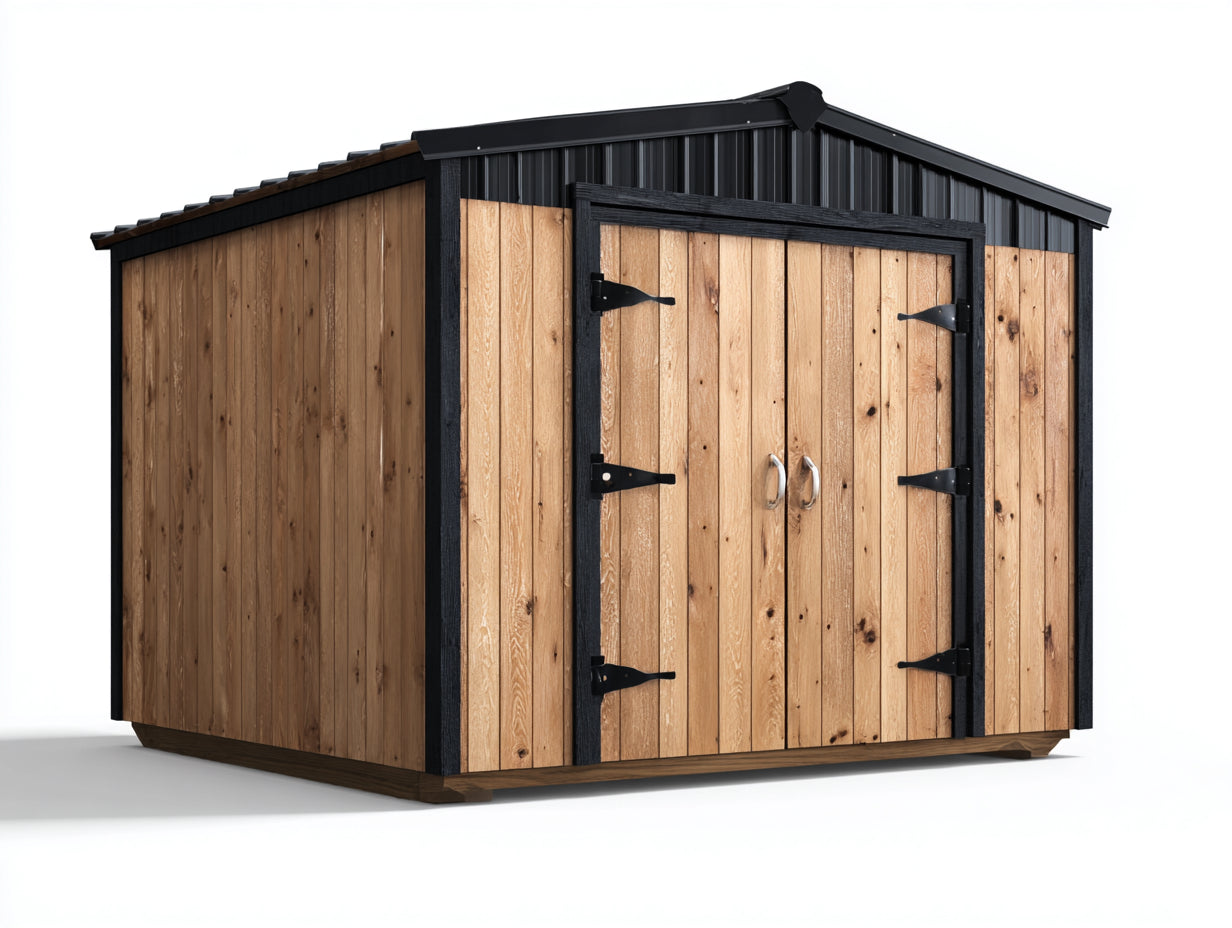 Casetas de jardín de madera 420x300x230 cm - madera natural y negro - doble puerta para exterior