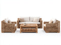 Sofás de exterior de ratán trenzado 240x80x75 cm - natural y beige - conjunto con sillones y mesa