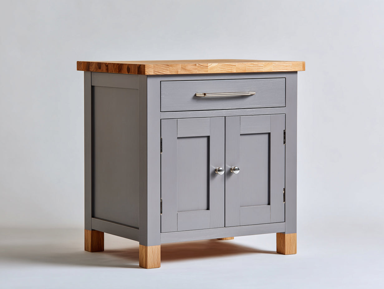 Aparadores de madera 90x40x85 cm - gris y roble natural - con 2 puertas y 1 cajón para salón