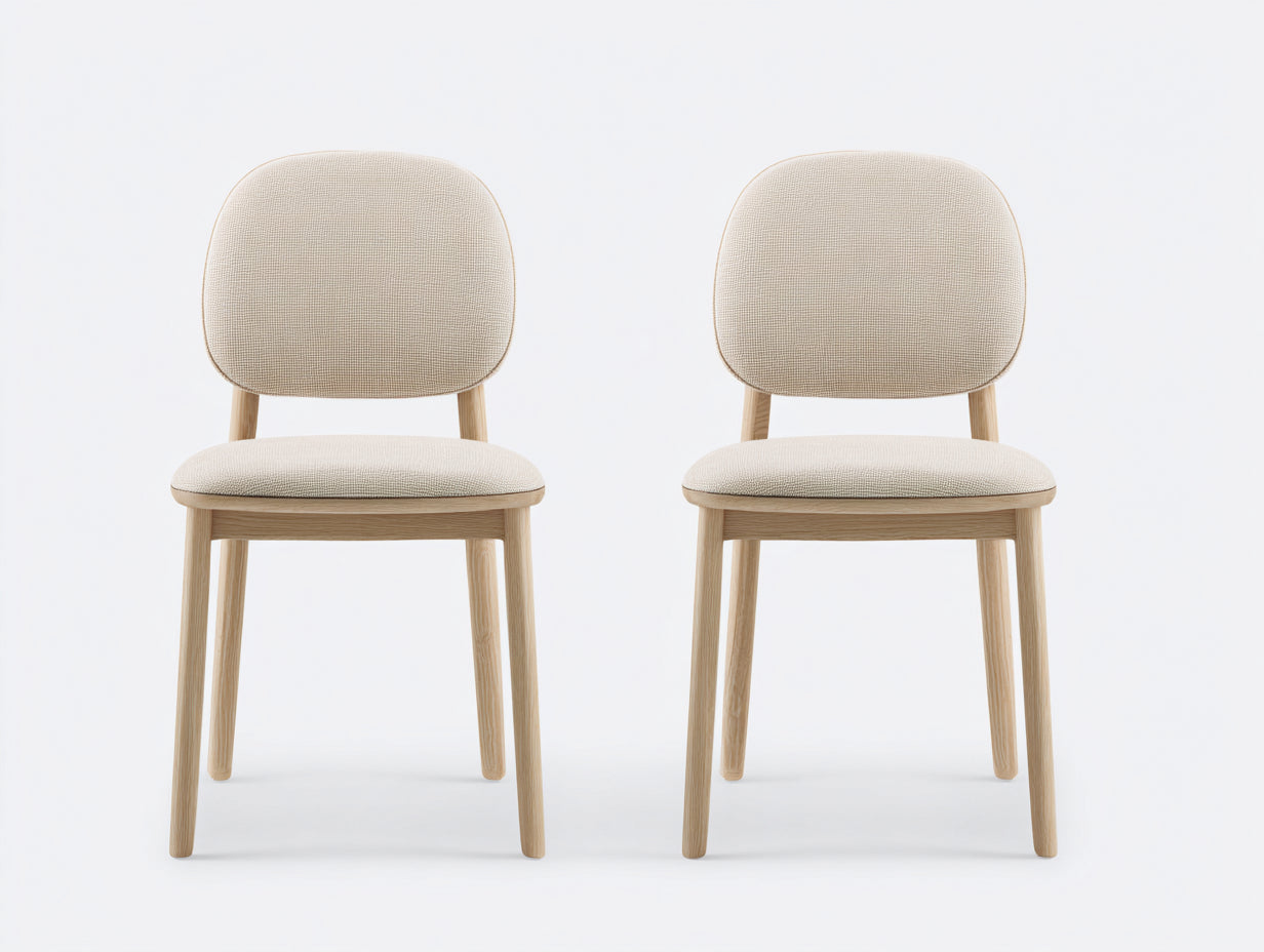 Sillas de comedor de madera y tela 48x52x83 cm - beige claro y madera natural - estilo nórdico para comedor en juego de 2
