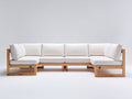 Sofás de exterior de madera 310x170x78 cm marrón natural y blanco con diseño modular en U para jardín estilo moderno